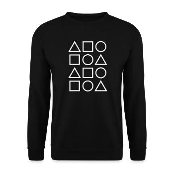 Geometrisches Glyphengitter - Unisex Pullover - Schwarz - Vorne - Alina (178cm) & Michal (187cm)