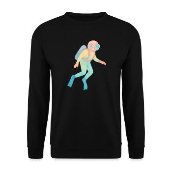 Vintage Aquarell Tiefseetaucher - Unisex Pullover - Schwarz - Vorne - Alina (178cm) & Michal (187cm)