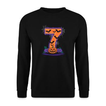 Halloween 7 Design mit Kürbissen und Fledermäusen - Unisex Pullover - Schwarz - Vorne - Alina (178cm) & Michal (187cm)