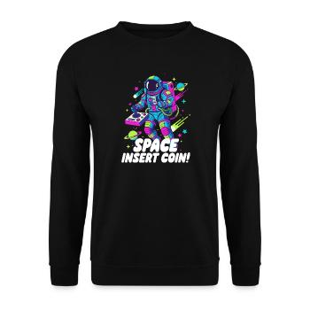 Space Insert Coin - Unisex Pullover - Schwarz - Vorne - Alina (178cm) & Michal (187cm)