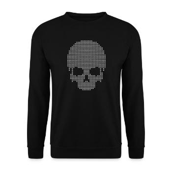 Geometrische Totenkopfstiche Dotwork - Unisex Pullover - Schwarz - Vorne - Alina (178cm) & Michal (187cm)