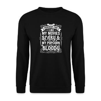 Horror Fan: Filme, Blut, Popcorn - Unisex Pullover - Schwarz - Vorne - Alina (178cm) & Michal (187cm)