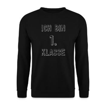Ich bin 1. Klasse Typografie - Unisex Pullover - Schwarz - Vorne - Alina (178cm) & Michal (187cm)