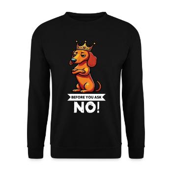 Before You Ask Dackel Dackelbesitzer Dackelhalter - Unisex Pullover - Schwarz - Vorne - Alina (178cm) & Michal (187cm)