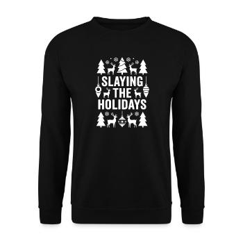 Slaying The Holidays Christmas Humor - Unisex Sweatshirt - black - Front - Alina (178cm) & Michal (187cm)