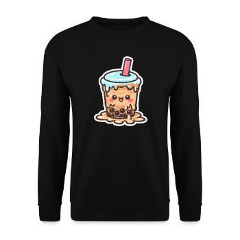 Kawaii Boba Drop Mug Bubbletea - Unisex Sweatshirt - black - Front - Alina (178cm) & Michal (187cm)