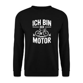 Ich bin der Motor Fahrradmotiv - Unisex Pullover - Schwarz - Vorne - Alina (178cm) & Michal (187cm)