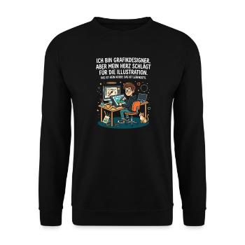 Grafikdesigner Illustration Leidenschaft - Unisex Pullover - Schwarz - Vorne - Alina (178cm) & Michal (187cm)
