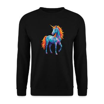 Geometrisches Einhorn Farbenfrohe Fantasy-Pop Art - Unisex Pullover - Schwarz - Vorne - Alina (178cm) & Michal (187cm)