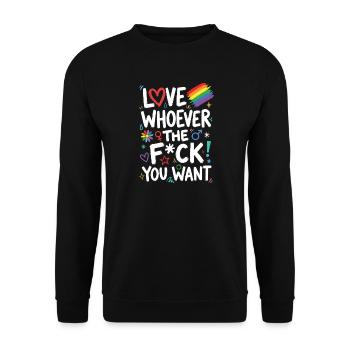 LGBT-Pride-Monat – Liebe wen zum Teufel du willst - Unisex Pullover - Schwarz - Vorne - Alina (178cm) & Michal (187cm)