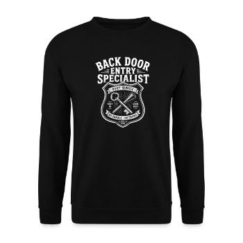 Backdoor Entry Specialist – Funny Men - Unisex Sweatshirt - black - Front - Alina (178cm) & Michal (187cm)