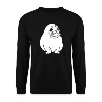 Moppelige Robbe One Line Tiermotiv - Unisex Pullover - Schwarz - Vorne - Alina (178cm) & Michal (187cm)