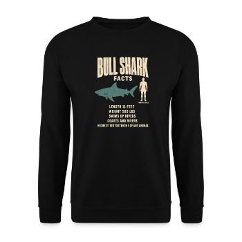 Bull Shark Fakten Tierrekord Größenvergleich Tafel - Unisex Pullover - Schwarz - Vorne - Alina (178cm) & Michal (187cm)