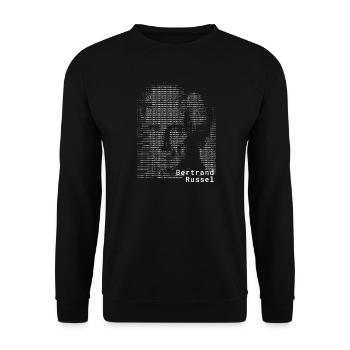 Bertrand Russell ASCII Kunstporträt - Unisex Pullover - Schwarz - Vorne - Alina (178cm) & Michal (187cm)