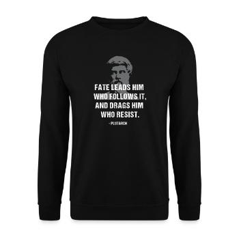 Fate Leads: Plutarch-Zitat-Grafik-T-Shirt - Unisex Pullover - Schwarz - Vorne - Alina (178cm) & Michal (187cm)