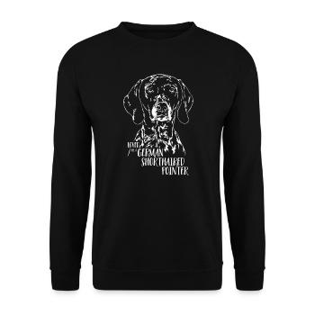 Loved by a German Shorthaired Pointer Hundespruch - Unisex Pullover - Schwarz - Vorne - Alina (178cm) & Michal (187cm)
