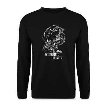 Loved by a German Wirehaired Pointer Hundespruch - Unisex Pullover - Schwarz - Vorne - Alina (178cm) & Michal (187cm)