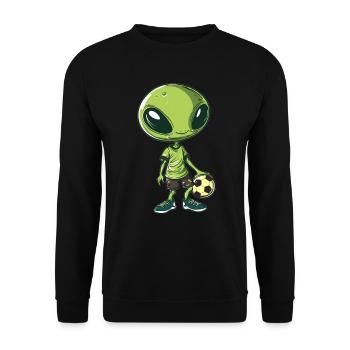 Fußballspielender Alien - Unisex Pullover - Schwarz - Vorne - Alina (178cm) & Michal (187cm)