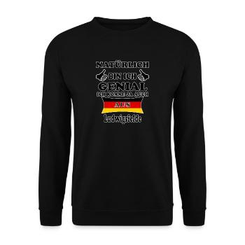 Geschenk Genial komme aus Ludwigsfelde - Unisex Pullover - Schwarz - Vorne - Alina (178cm) & Michal (187cm)