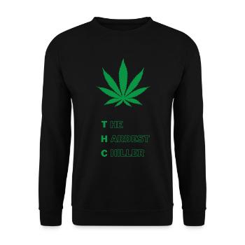 THC Design Cannabisblatt Weed Hanf 420 Marihuana - Unisex Pullover - Schwarz - Vorne - Alina (178cm) & Michal (187cm)
