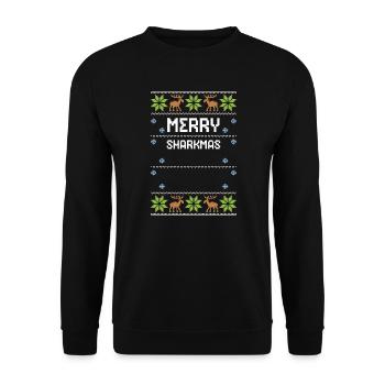 Merry Sharkmas - Ugly Christmas - Unisex Sweatshirt - black - Front - Alina (178cm) & Michal (187cm)