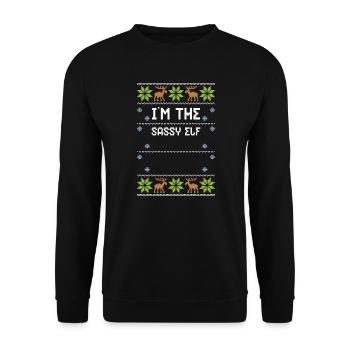 I'm The Sassy Elf - Ugly Christmas - Unisex Pullover - Schwarz - Vorne - Alina (178cm) & Michal (187cm)