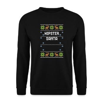 Hipster Santa - Ugly Christmas - Unisex Pullover - Schwarz - Vorne - Alina (178cm) & Michal (187cm)