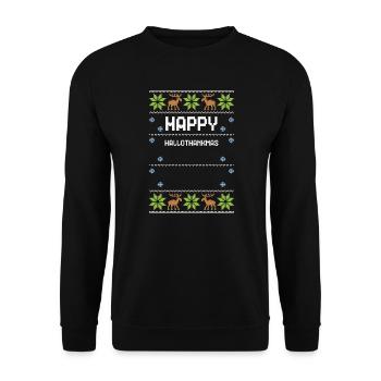Happy Hallothankmas - Unisex Pullover - Schwarz - Vorne - Alina (178cm) & Michal (187cm)