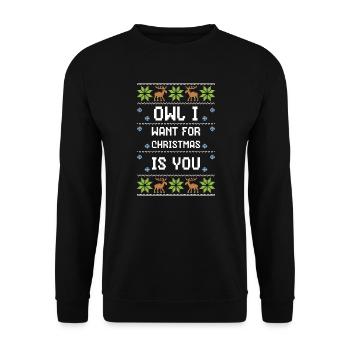 Owl I Want For Christmas Is You - Unisex Pullover - Schwarz - Vorne - Alina (178cm) & Michal (187cm)