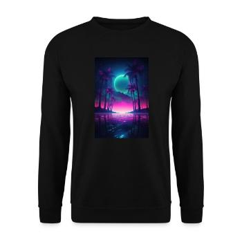 Eine Flucht in die Synthwave Retrowave Oase - Unisex Pullover - Schwarz - Vorne - Alina (178cm) & Michal (187cm)