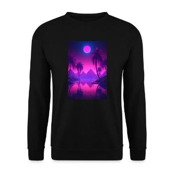 Eine traumhafte nächtliche Synthwave-Oase - Unisex Pullover - Schwarz - Vorne - Alina (178cm) & Michal (187cm)