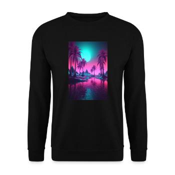 Eine surreale kosmische Synthwave Retrowave Nacht - Unisex Pullover - Schwarz - Vorne - Alina (178cm) & Michal (187cm)