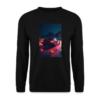 Future Drive: Neon Spuren vom Synthwave Abenteuer - Unisex Pullover - Schwarz - Vorne - Alina (178cm) & Michal (187cm)