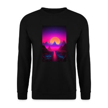Luminous Peaks: Synthwave Serenity - Unisex Pullover - Schwarz - Vorne - Alina (178cm) & Michal (187cm)