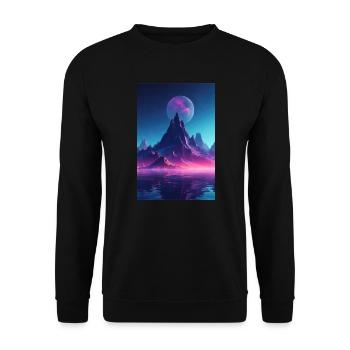Retro Bergmelodie: Eine Synthwave Ode an der See - Unisex Pullover - Schwarz - Vorne - Alina (178cm) & Michal (187cm)