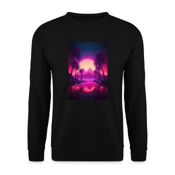 Beachside Beats: Synthwave-Vibes unter Palmen - Unisex Pullover - Schwarz - Vorne - Alina (178cm) & Michal (187cm)