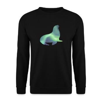Phoque d’Islande Aurores boréales Aurores boréales - Sweat-shirt Unisexe - noir - Devant - Alina (178cm) & Michal (187cm)