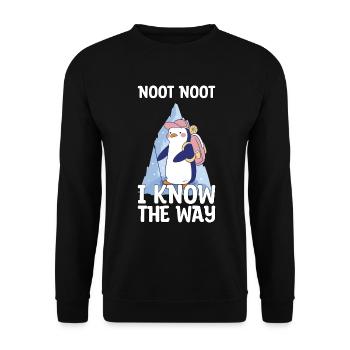 Penguin Noot Noot Hiking Gift - Unisex Sweatshirt - black - Front - Alina (178cm) & Michal (187cm)