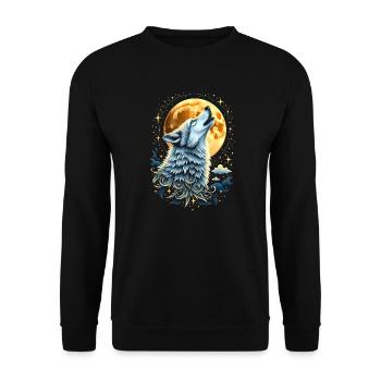 Wolf and Moon – Mystical Work of Art - Unisex Sweatshirt - black - Front - Alina (178cm) & Michal (187cm)