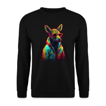 Reh mit Sonnenbrille Bunt Coole Hirsch Waldtier - Unisex Pullover - Schwarz - Vorne - Alina (178cm) & Michal (187cm)