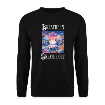Cat Meditation - Unisex Pullover - Schwarz - Vorne - Alina (178cm) & Michal (187cm)