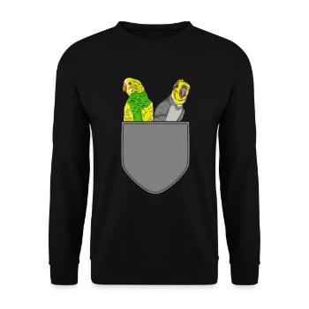 Ornithologe Vogel Geschenk Brusttasche Sittich - Unisex Pullover - Schwarz - Vorne - Alina (178cm) & Michal (187cm)