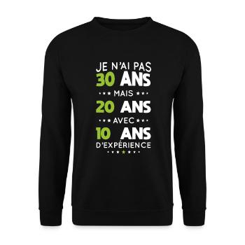 Anniversaire 30 ans - Pas 30 ans mais 20 ans - Sweat-shirt Unisexe - noir - Devant - Alina (178cm) & Michal (187cm)