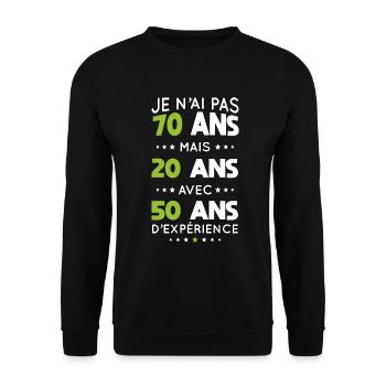 Anniversaire 70 ans - Pas 70 ans mais 20 ans - Sweat-shirt Unisexe - noir - Devant - Alina (178cm) & Michal (187cm)