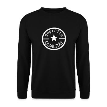Qualität geprüft Gütesiegel Stempel Icon - Unisex Pullover - Schwarz - Vorne - Alina (178cm) & Michal (187cm)