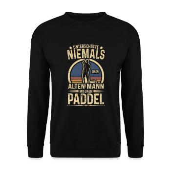 Alter Mann mit Paddel Kanufahrer Vintage Kanusport - Unisex Pullover - Schwarz - Vorne - Alina (178cm) & Michal (187cm)