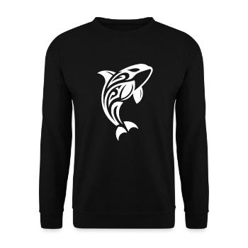 Springender Orca Tribal Tattoo Style - Unisex Pullover - Schwarz - Vorne - Alina (178cm) & Michal (187cm)