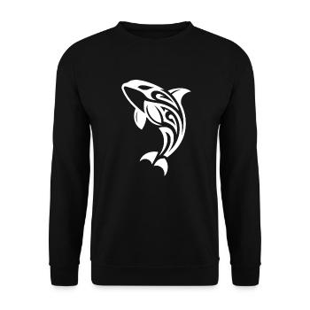 Springender Orca Tattoo Style - Unisex Pullover - Schwarz - Vorne - Alina (178cm) & Michal (187cm)