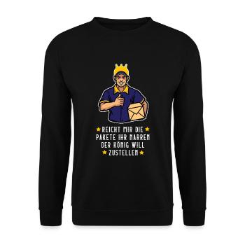 Paketbote Postbote Zusteller Briefträger König - Unisex Pullover - Schwarz - Vorne - Alina (178cm) & Michal (187cm)