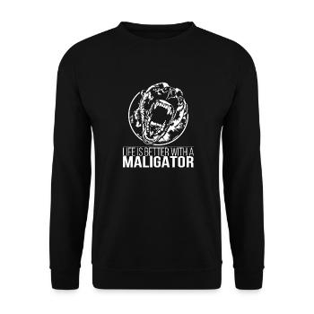 MALIGATOR life is better Hunde Spruch Wilsigns - Unisex Pullover - Schwarz - Vorne - Alina (178cm) & Michal (187cm)